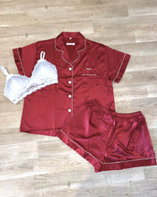 Load image into Gallery viewer, Burgundy Short Satin Pyjama Set
