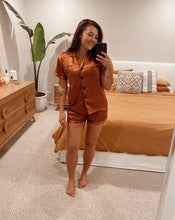 Load image into Gallery viewer, Rust Short Satin Pyjama Set
