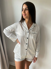 Load image into Gallery viewer, Long Sleeve White Satin Pyjama Set
