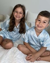 Load image into Gallery viewer, Kids Aqua Satin Pyjama Set
