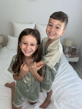 Load image into Gallery viewer, Kids Sage Satin Pyjama Set
