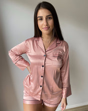 Load image into Gallery viewer, Long Sleeve Pink Satin Pyjama Set

