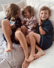 Load image into Gallery viewer, Kids Navy Satin Pyjama Set
